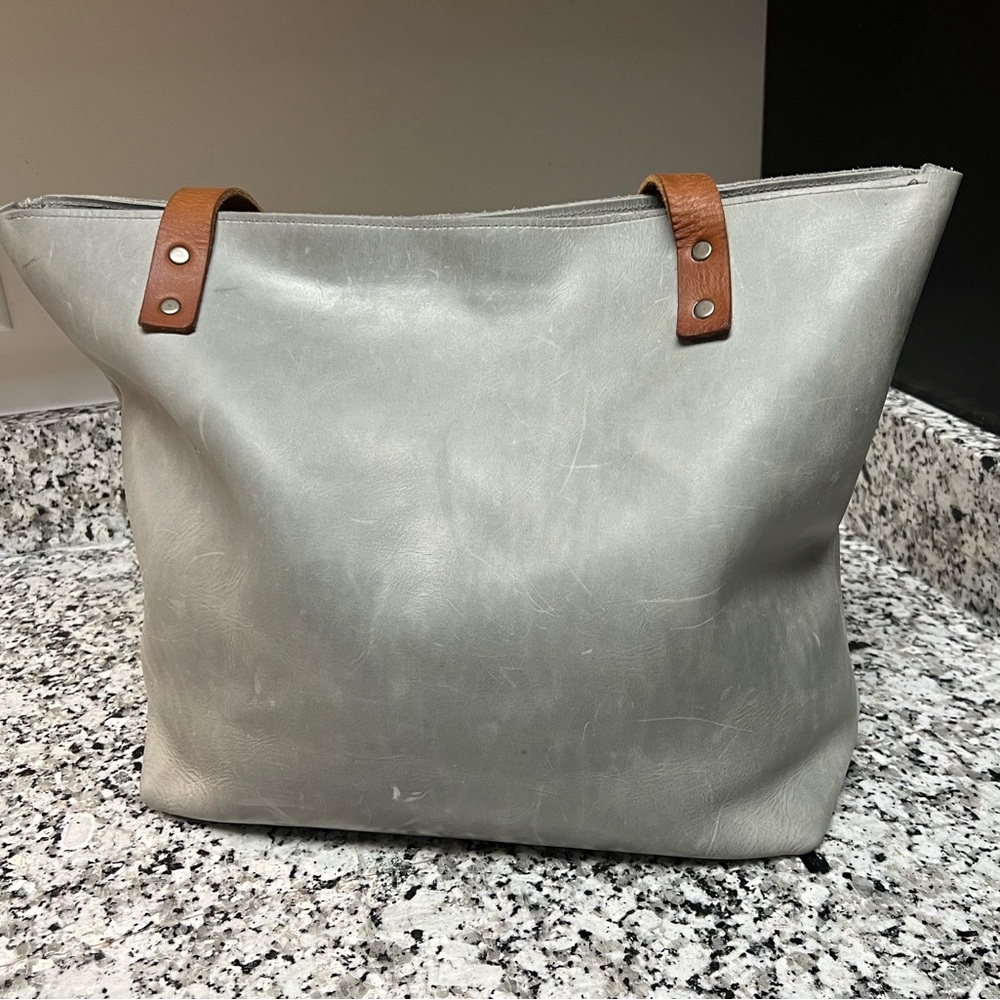 VermutAtelier (Etsy) Handmade Full Grain Leather Tote Bag Zip Closure - Grey